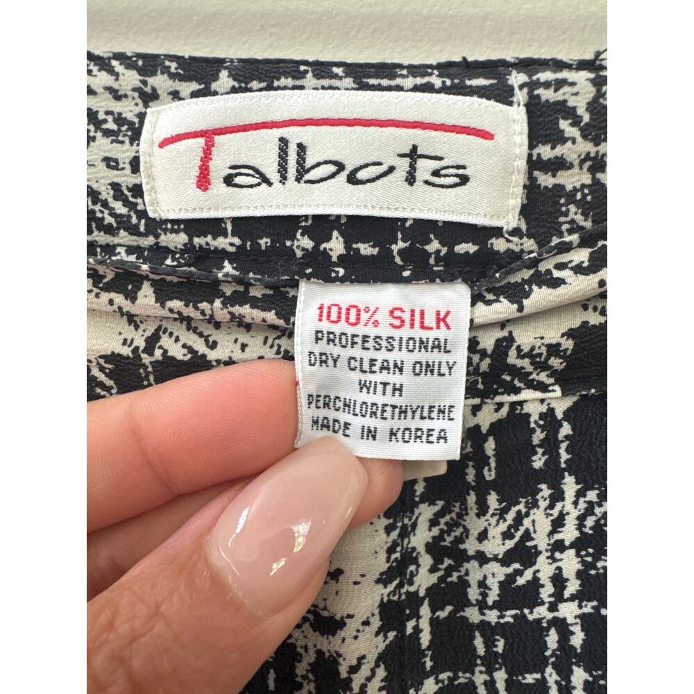 Vintage Talbots Black White Plaid Pleated Silk Midi Skirt Preppy Academia 10 - Picture 3 of 4